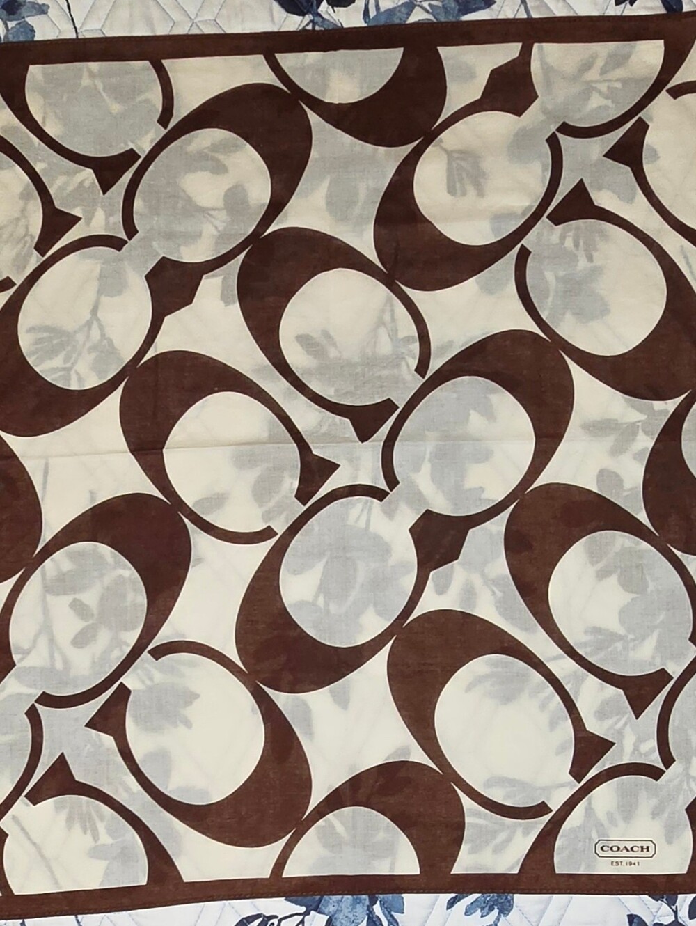 Coach Signature C Logo Square Scarf Bandana Brown Cream - Picture 2 of 6